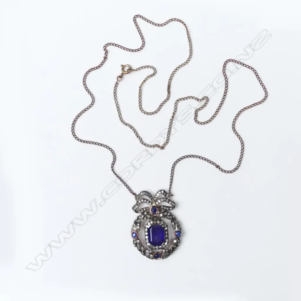 A Belle Époque silver gilt sapphire and diamond pendant Image 1++