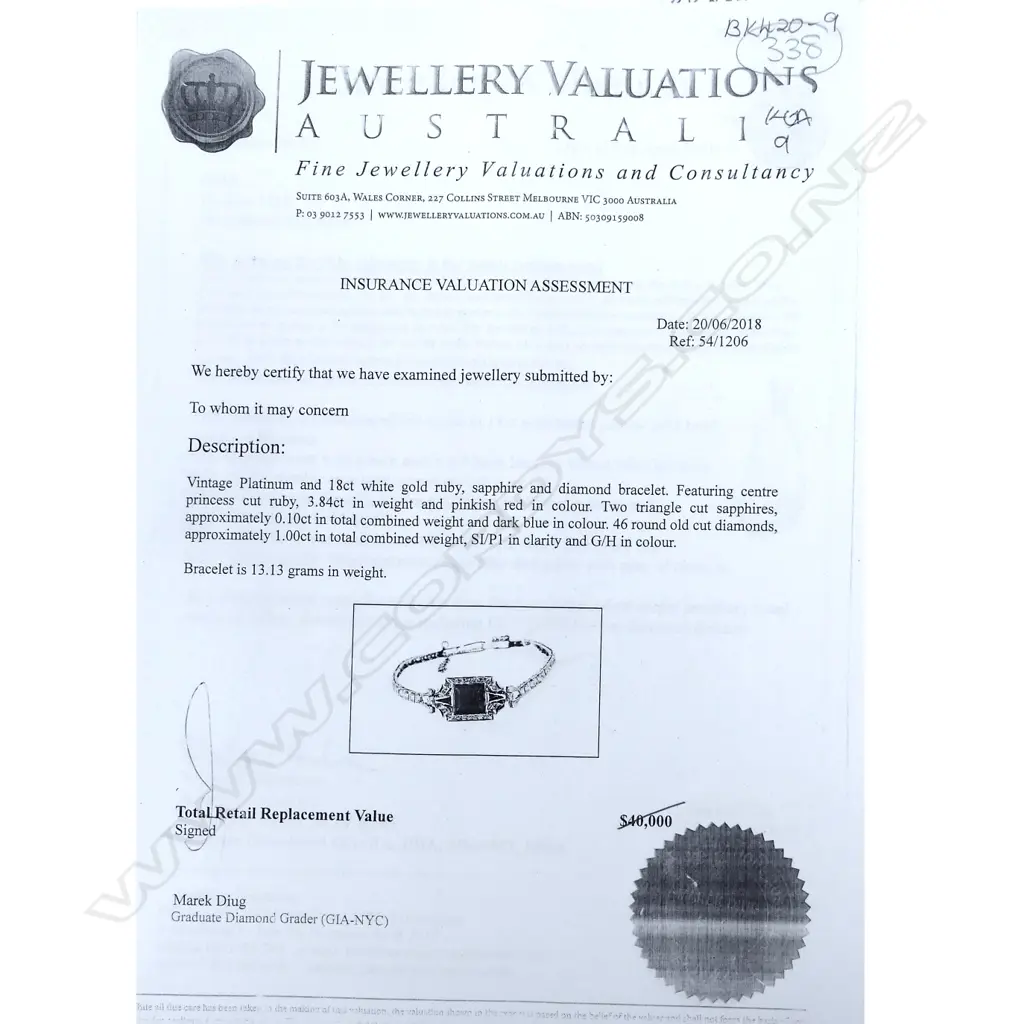 A platinum and 18ct white gold ruby diamond and sapphire Art Deco style bracelet Image 1++