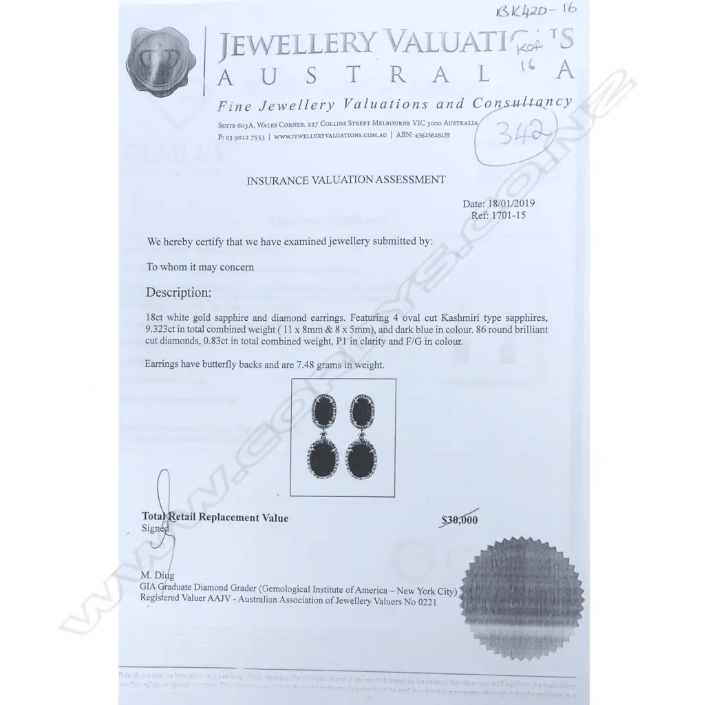 A pair of 18ct white gold sapphire and diamond earrings Image 1++
