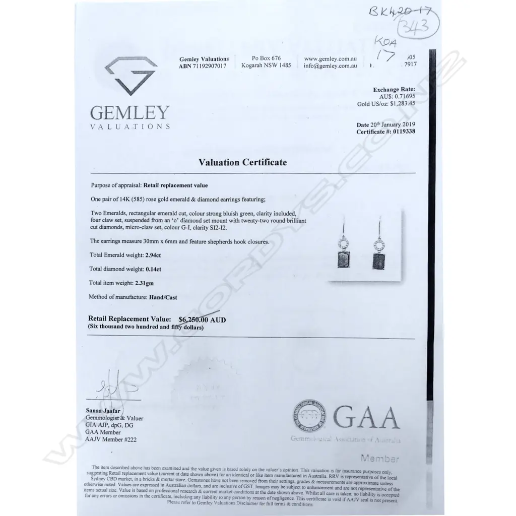 A pair of 14ct rose gold emerald and diamond earrings Image 1++