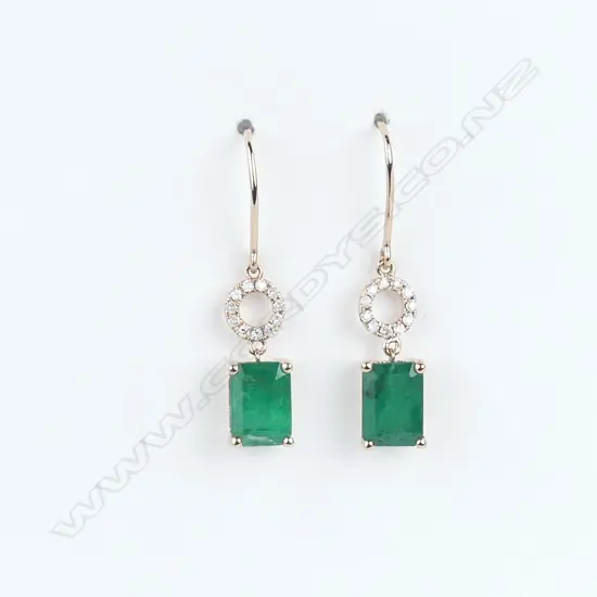 A pair of 14ct rose gold emerald and diamond earrings