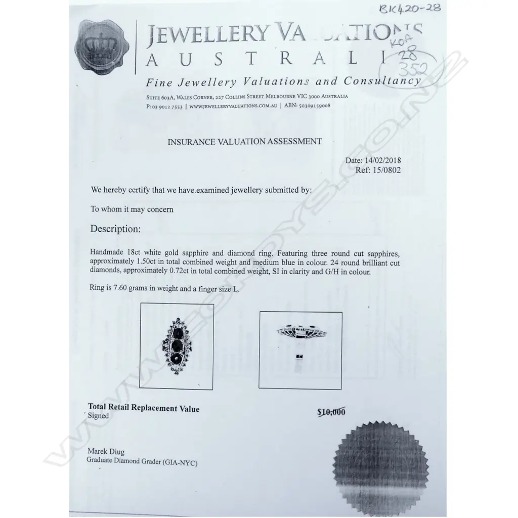 An 18ct white gold sapphire and diamond Art Deco style ring Image 1++