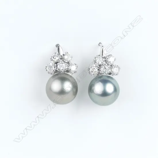 A pair of 18ct white gold Tahitian pearl and diamond earrings