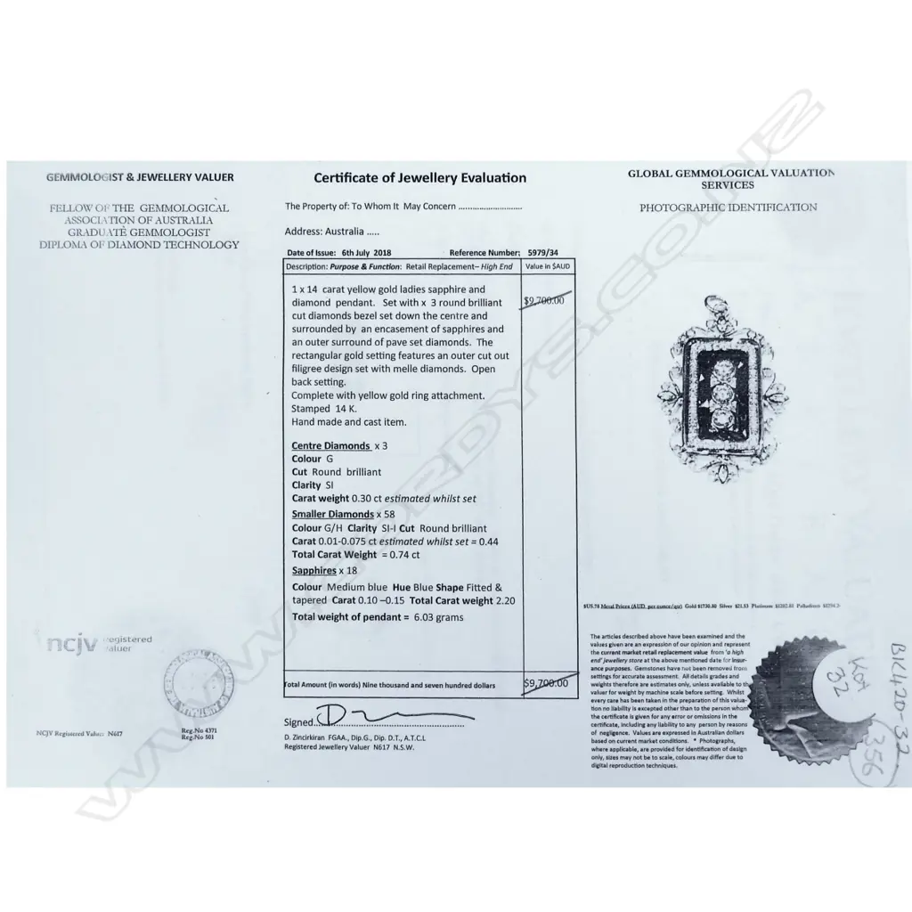 A 14ct yellow gold sapphire and diamond pendant Image 1++