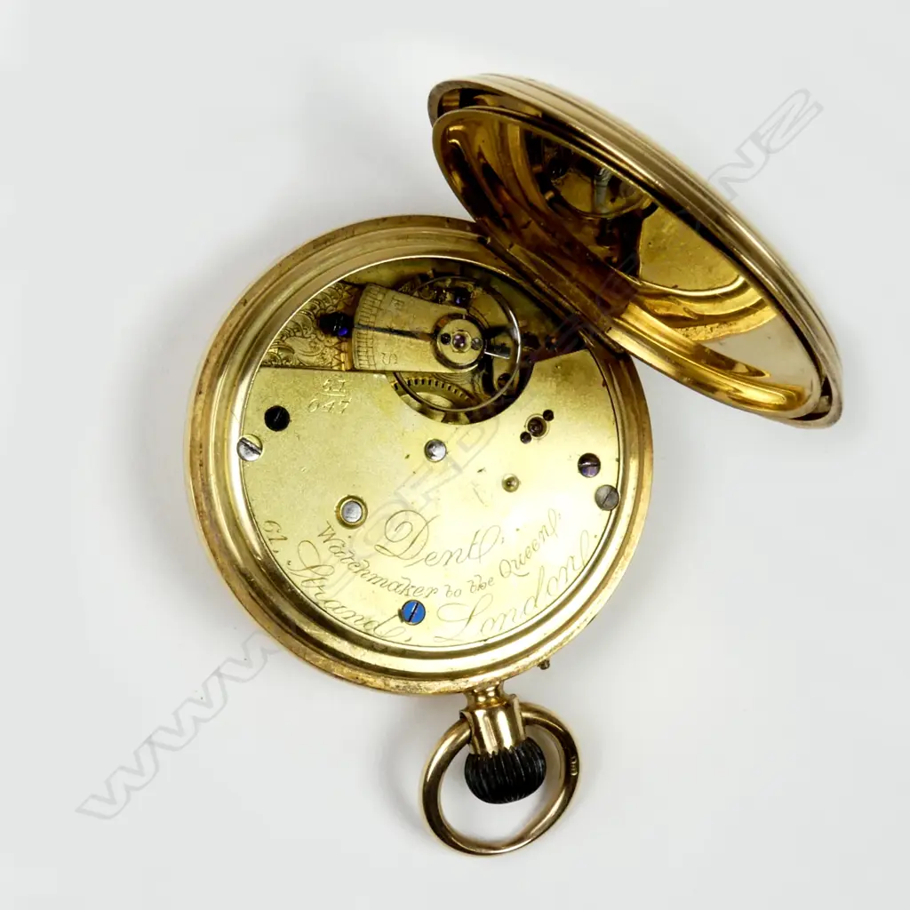 An 18ct gold cased half-hunter pocket watch by Dent Image 1++