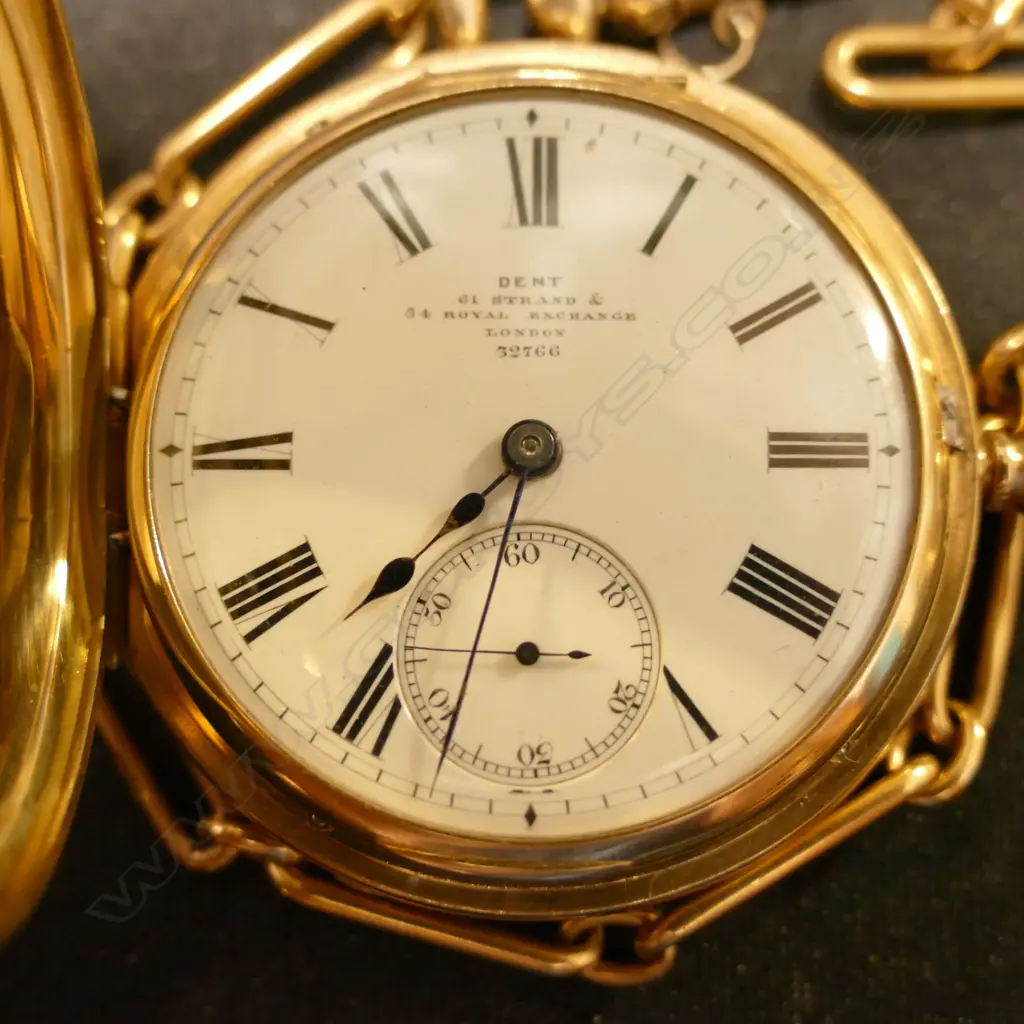 An early 20thC E. Dent & Co. 18ct. yellow gold half-hunter pocket watch Image 1++