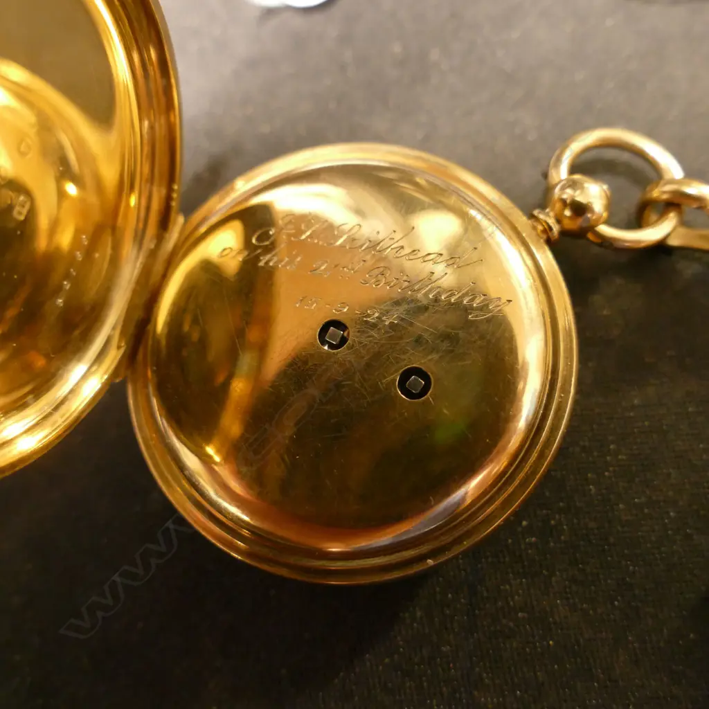 An early 20thC E. Dent & Co. 18ct. yellow gold half-hunter pocket watch Image 1++