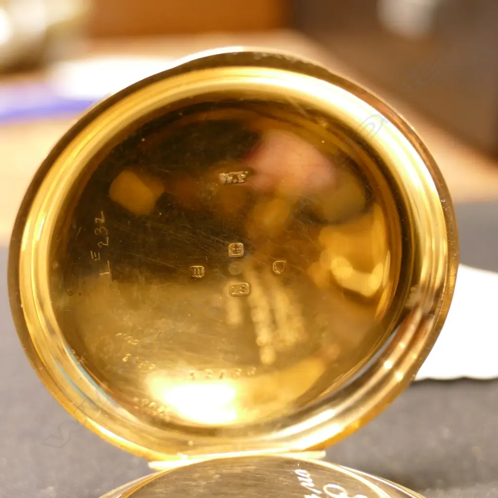 An early 20thC E. Dent & Co. 18ct. yellow gold half-hunter pocket watch Image 1++