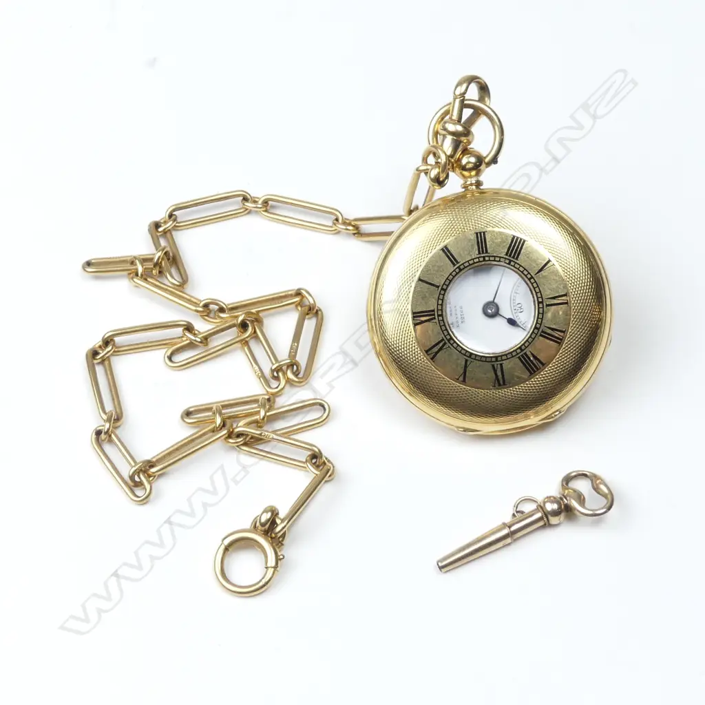 An early 20thC E. Dent & Co. 18ct. yellow gold half-hunter pocket watch Image 1++