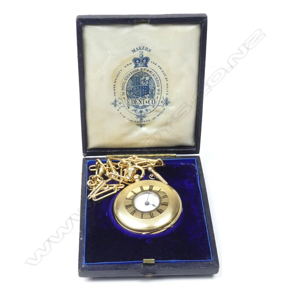 An early 20thC E. Dent & Co. 18ct. yellow gold half-hunter pocket watch Image 1++