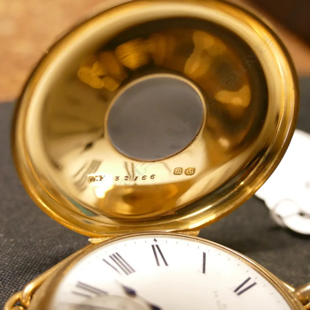 An early 20thC E. Dent & Co. 18ct. yellow gold half-hunter pocket watch Image 1++