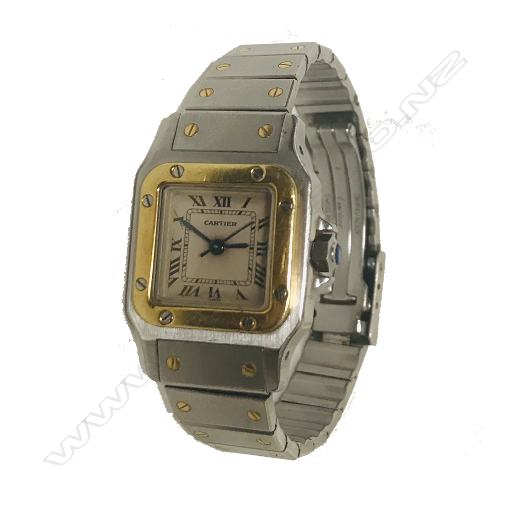 A vintage Santos de Cartier 18K gold and stainless steel lady's wristwatch Image 1++