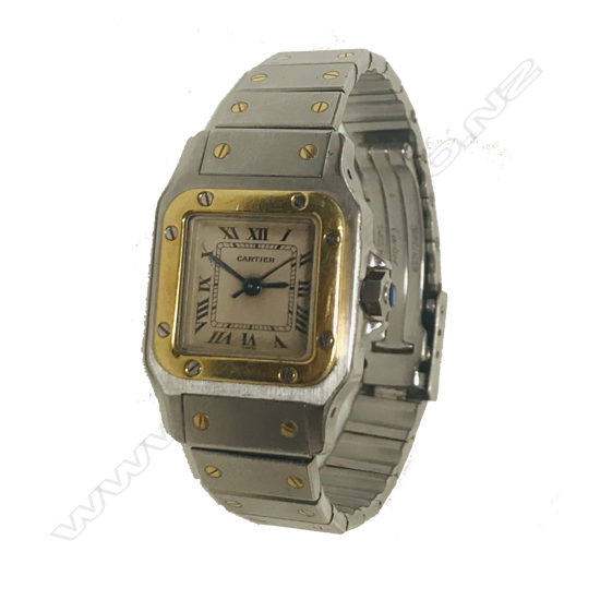 A vintage Santos de Cartier 18K gold and stainless steel lady's wristwatch