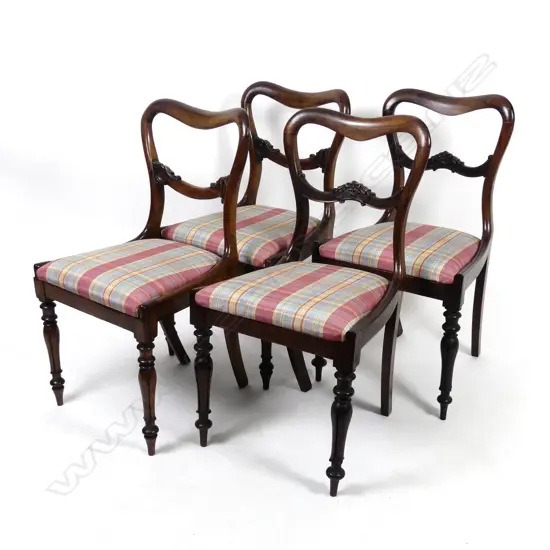 Four early Victorian rosewood saddle-back dining chairs