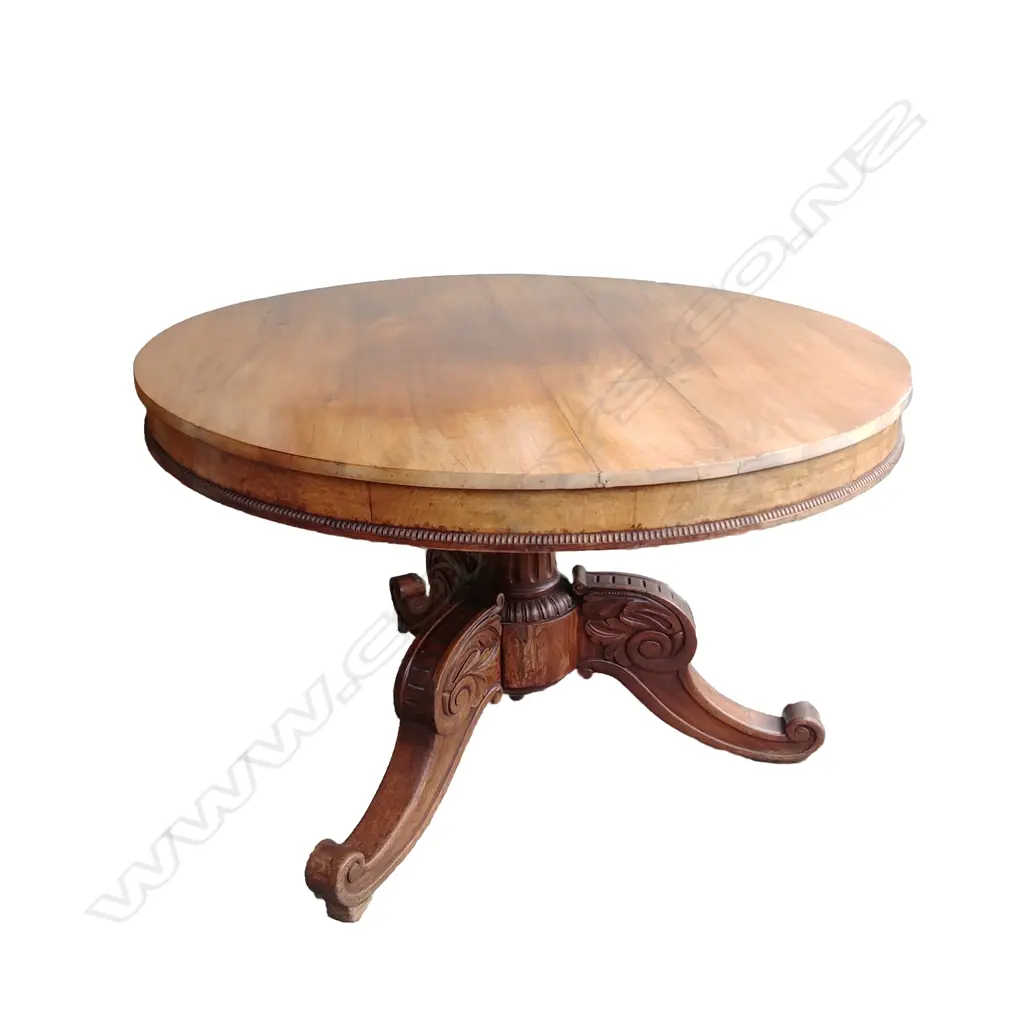 A 19thC French walnut circular drum top dining table Image 1++