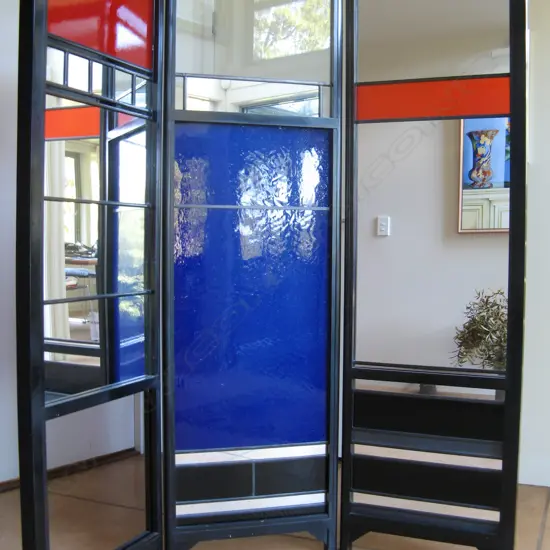 A glass three panel screen by Holly Sanford (b.1947) N.Z.S.A.G.