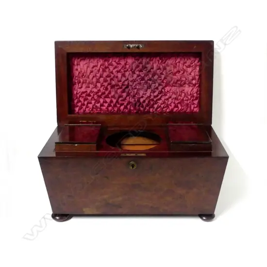 A Regency burr walnut tea caddy