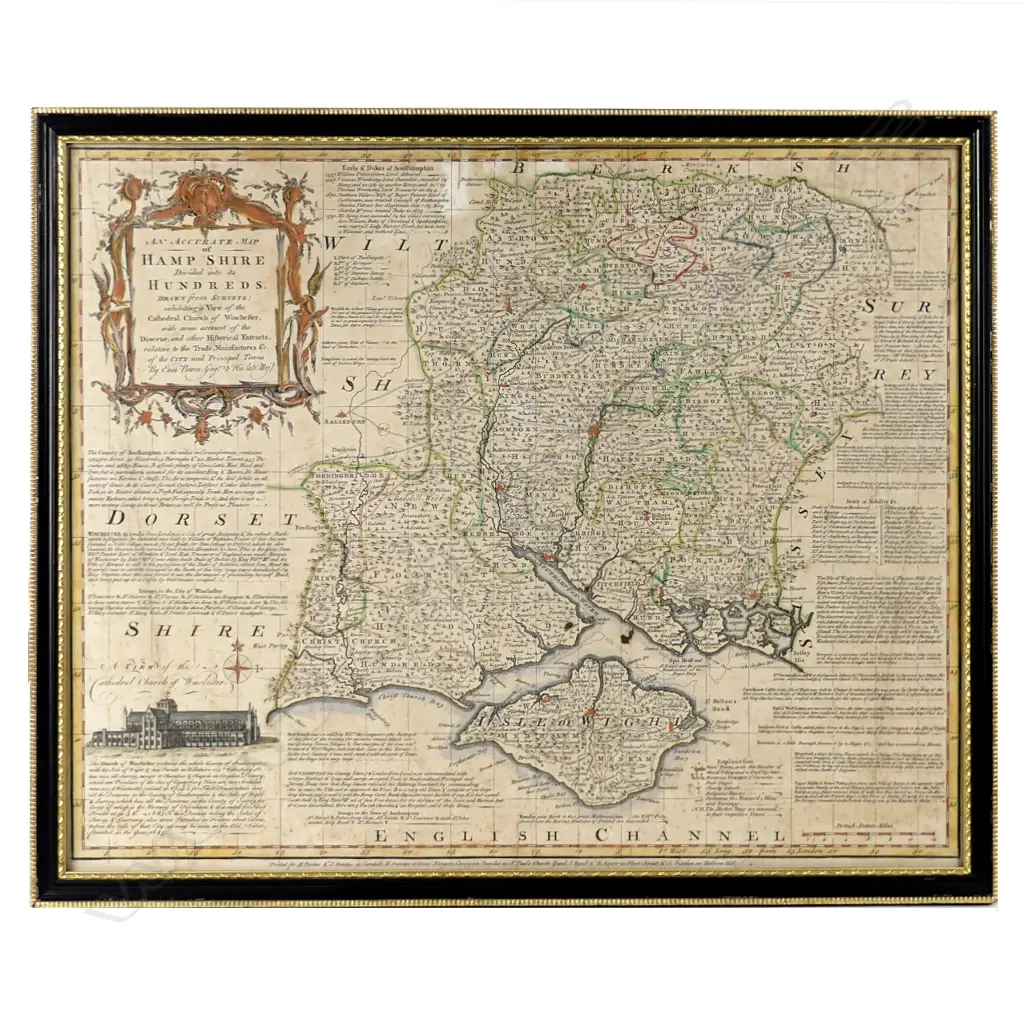 Emanuel Bowen 'An Accurate Map of Hampshire divided into its Hundreds' Image 1++