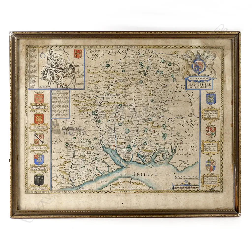John Speed 'Hantshire described and devided (sic)' (Map of Hampshire) Image 1++