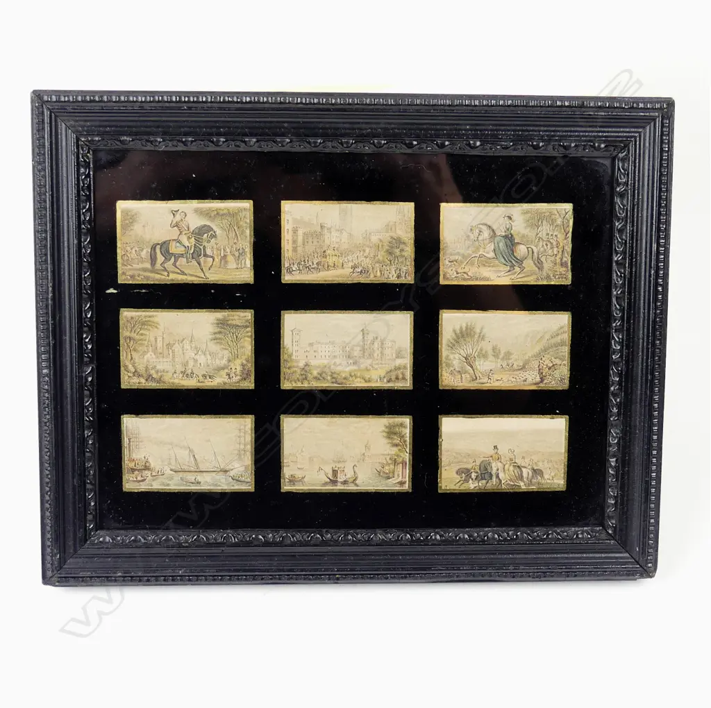 A framed set of nine small 19thC Baxter type prints Image 1++