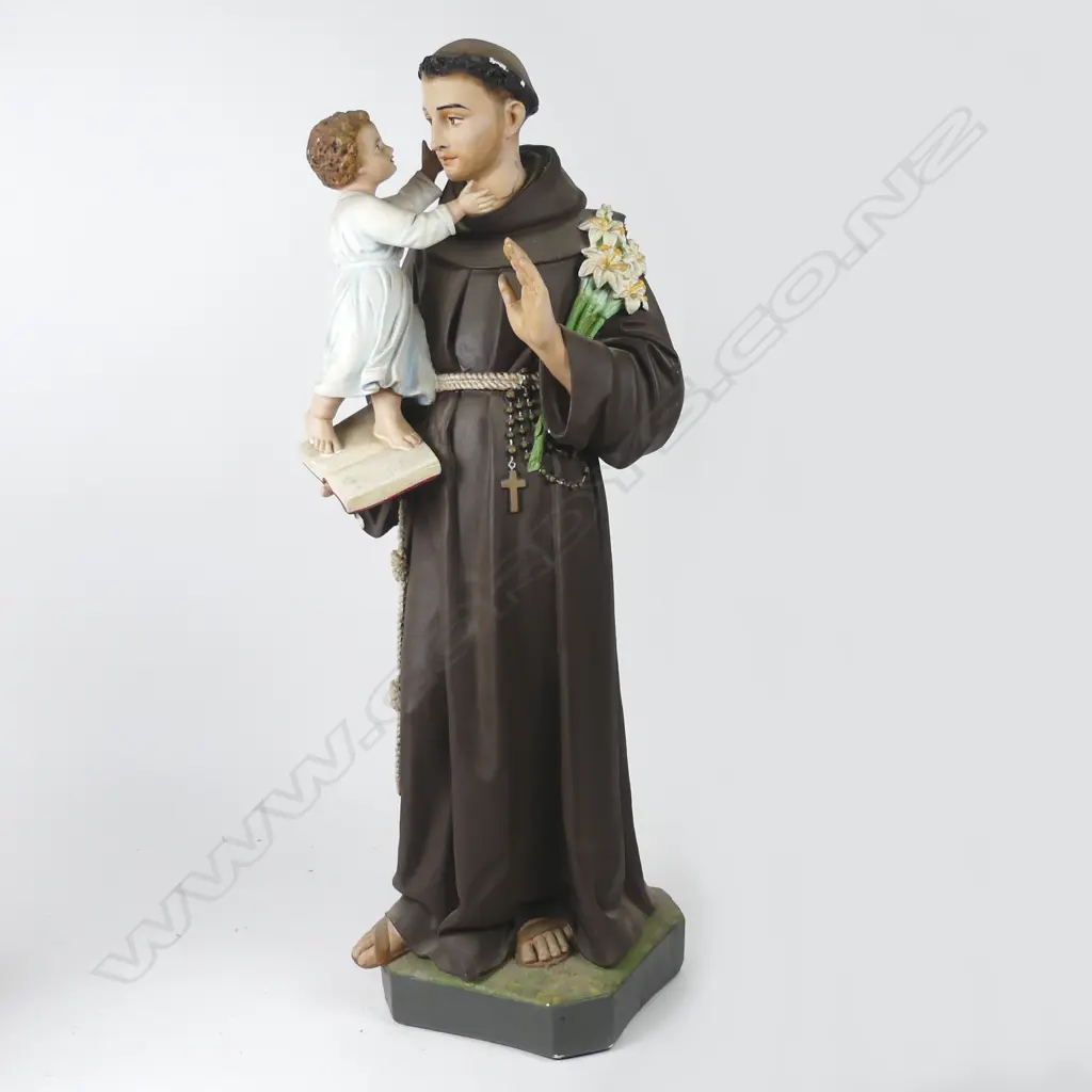 A vintage chalkware (plaster) religious statue of St Anthony of Padua Image 1++