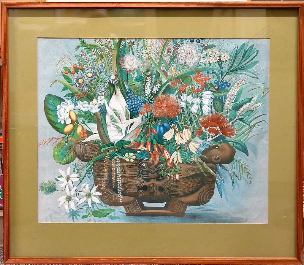 A vintage c.1899 'Native Flowers of N.Z.' colour lithograph Image 1++