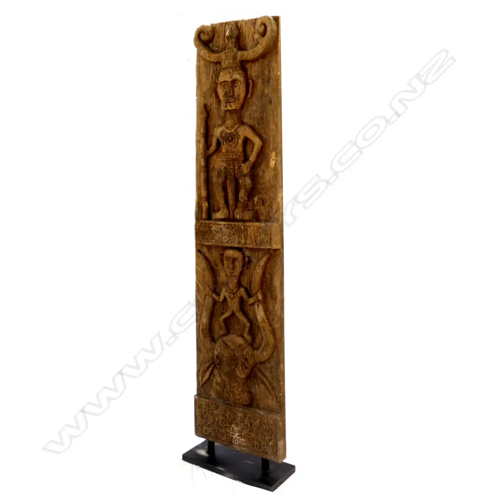 An old Borneo Dayak tall carved panel Image 1++