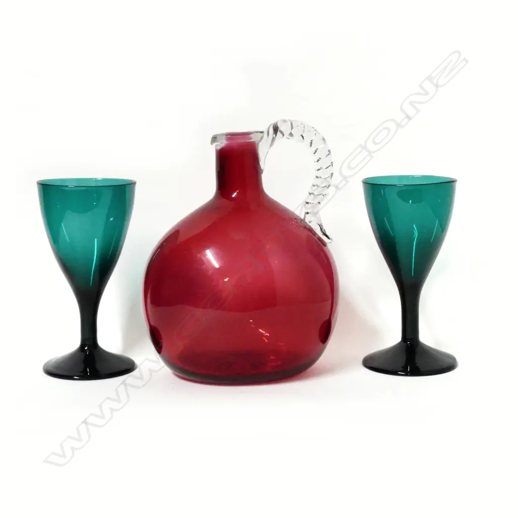 A pair of Victorian Bristol green wine glasses Image 1++