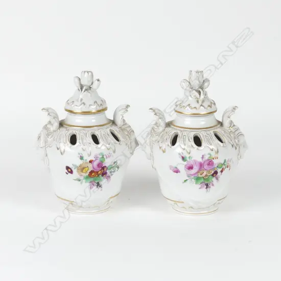 A pair of 19thC KPM porcelain pot pourri lidded jars