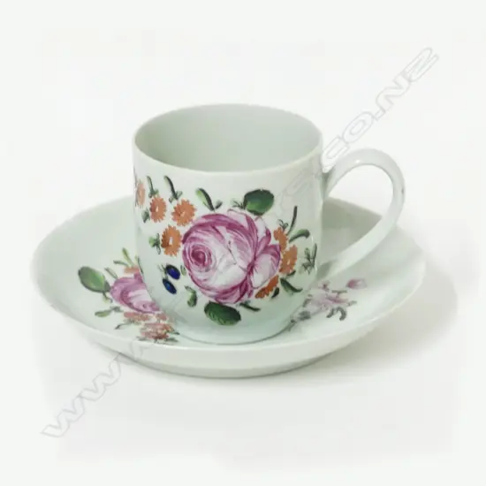 An 18thC Chaffers Liverpool coffee cup and matching saucer dish