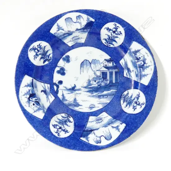 An 18thC English blue and white porcelain circular dish