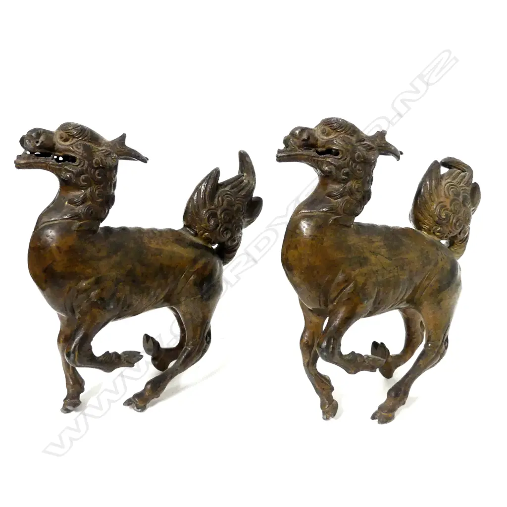 A pair of spelter  bronze kylin statuettes Image 1++