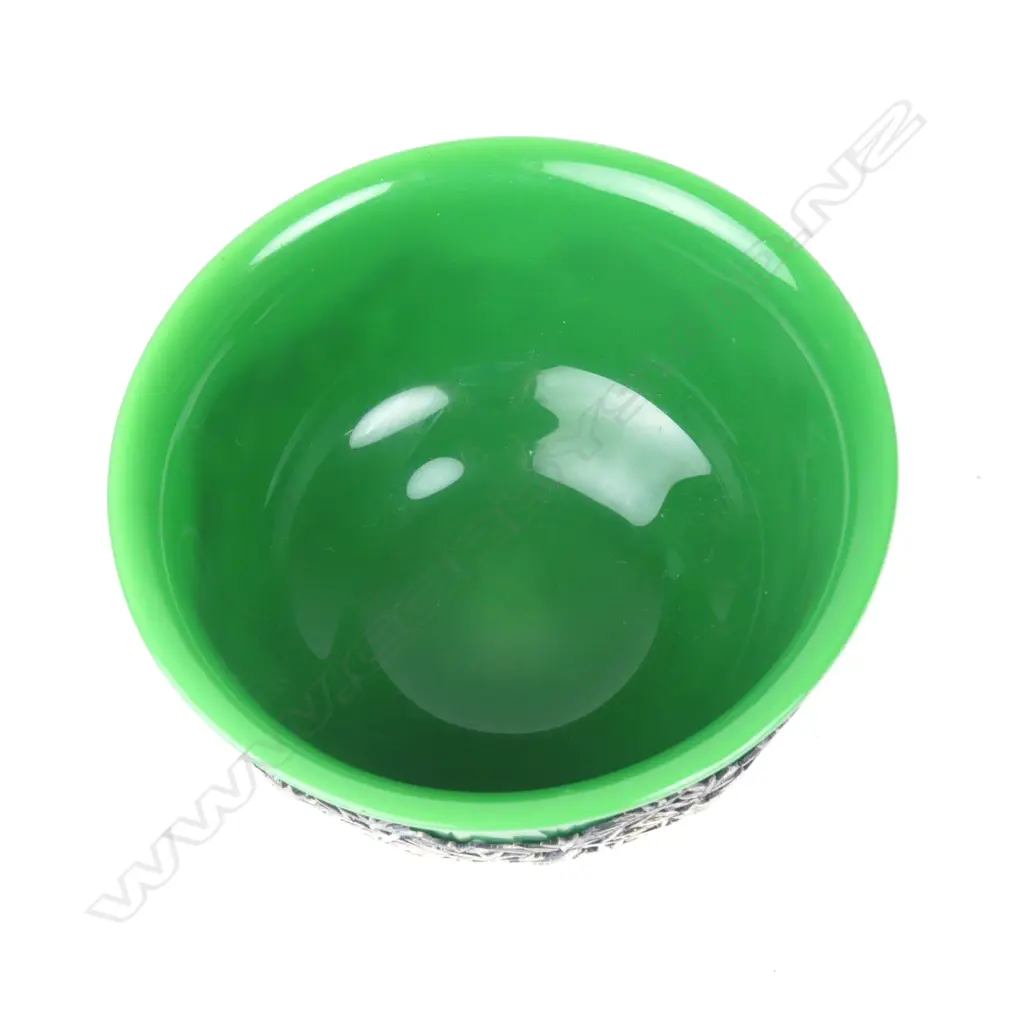 A quality Peking green glass bowl in silver stand Image 1++