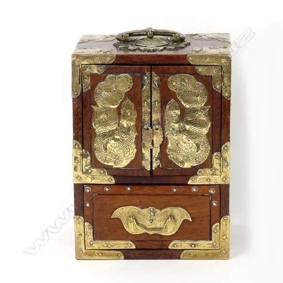 A Chinese teak jewellery box