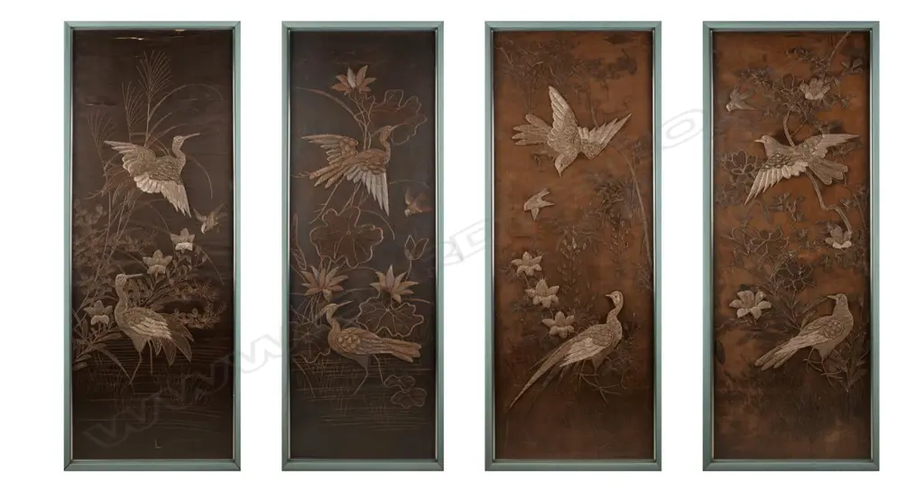 A set of four framed Oriental screen panels Image 1++