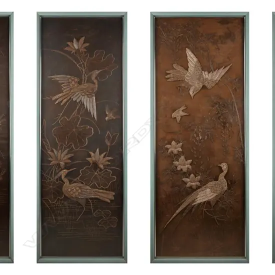 A set of four framed Oriental screen panels