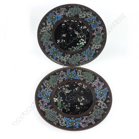 A pair of Japanese cloisonné shallow dishes