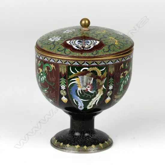 A Japanese cloisonné lidded pedestal bowl