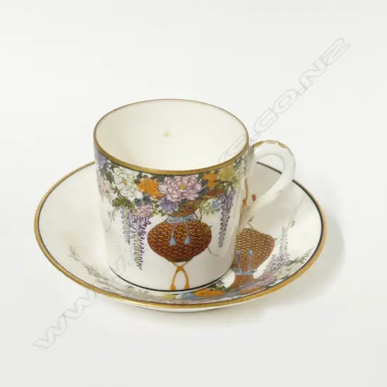 A Satsuma demi-tasse cup and saucer painted by Kinkozan