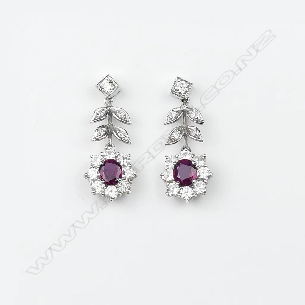 A pair of 18ct white gold diamond and ruby earrings Image 1++