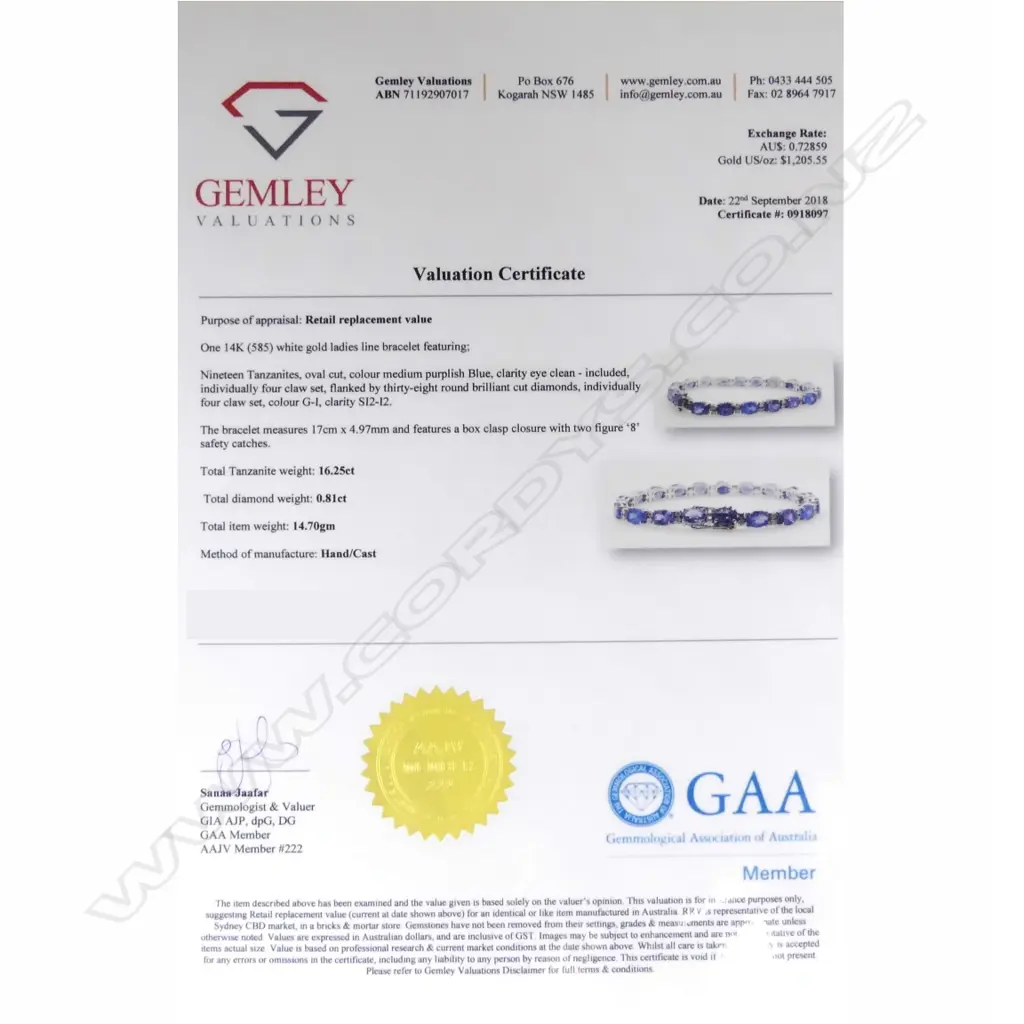 A 14ct white gold tanzanite and diamond tennis bracelet Image 1++