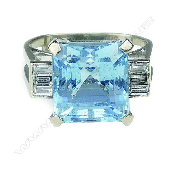 A good 14ct white gold lady's handmade large aquamarine and diamond dress ring
