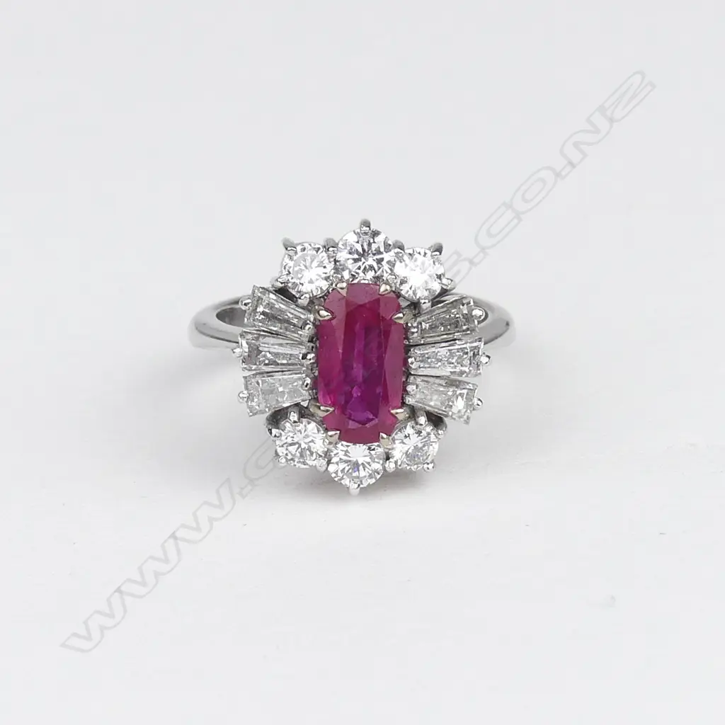An 18ct white gold ruby and diamond ring Image 1++