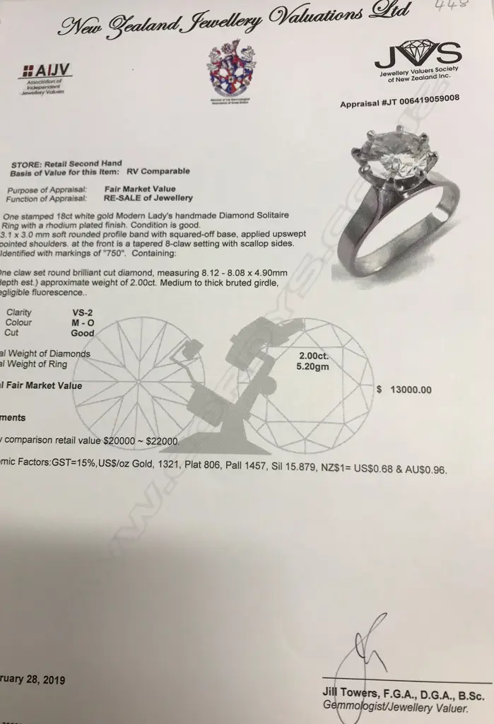 An impressive lady’s vintage 18ct white gold  2ct diamond solitaire ring Image 1++