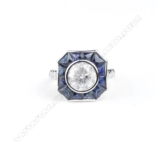 A 14ct white gold sapphire and diamond Art Deco style ring