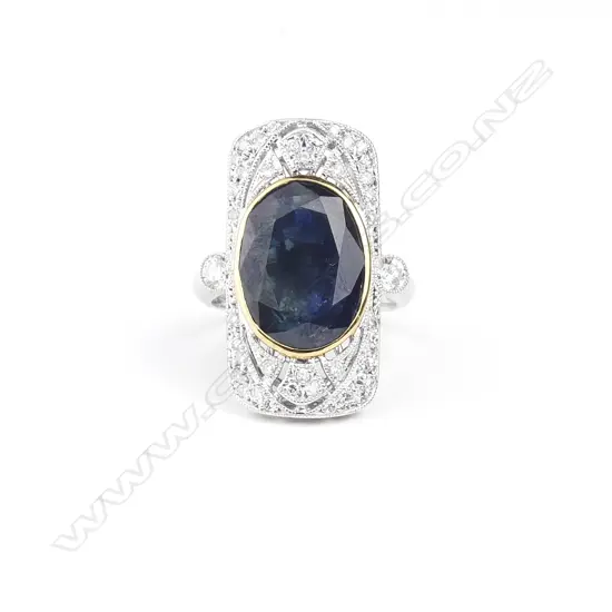 A platinum and 18ct white gold sapphire and diamond Art Deco style ring