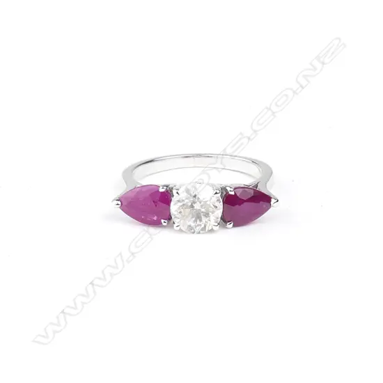 A 14ct white gold diamond and ruby ring