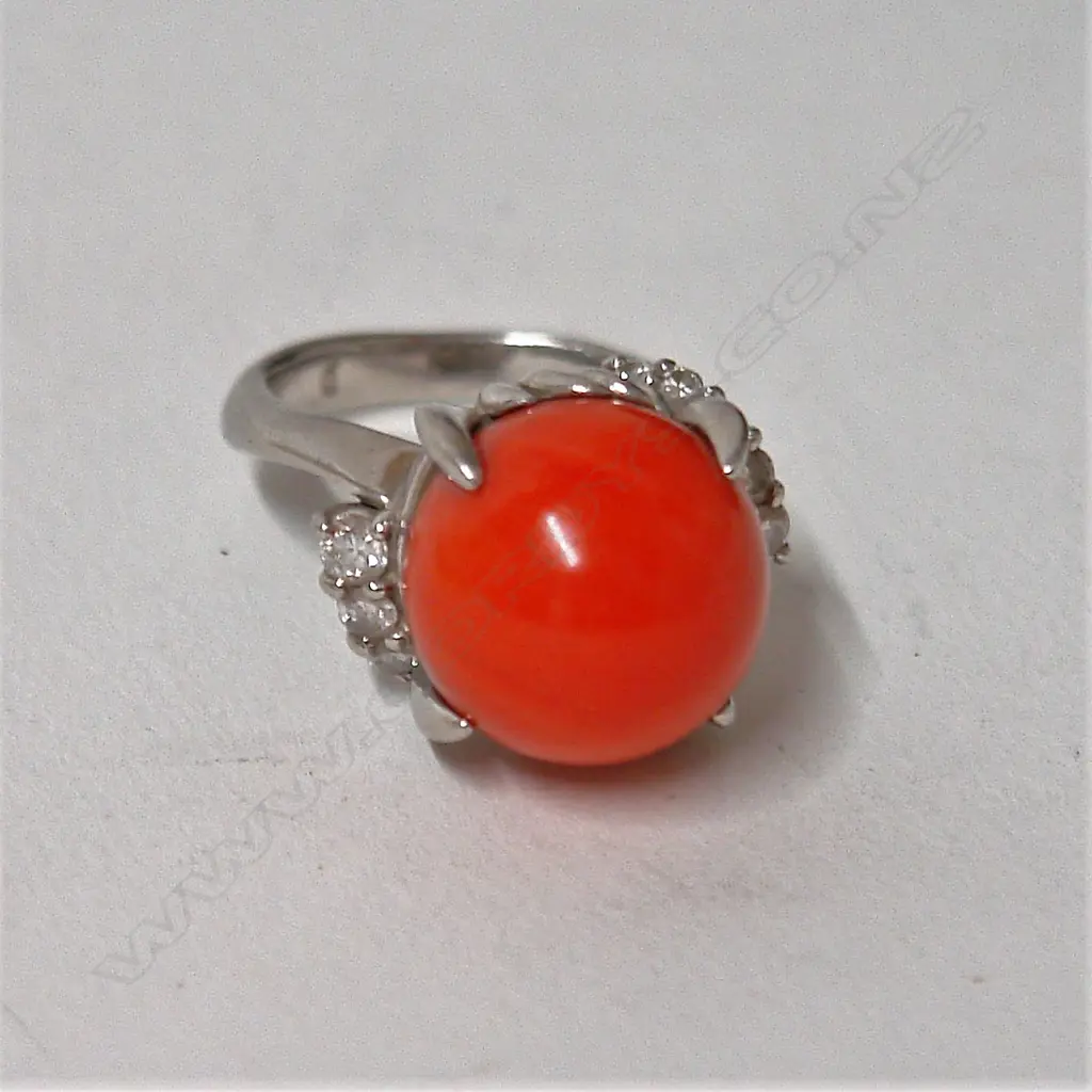 A platinum red coral and diamond lady's dress ring Image 1++