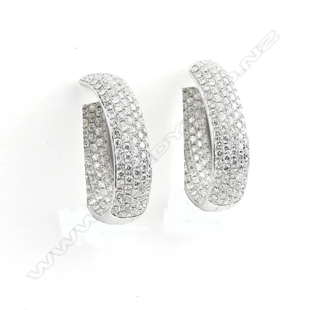 A pair of impressive lady's 18ct. white gold and multi-diamond large hoop earrings Image 1++