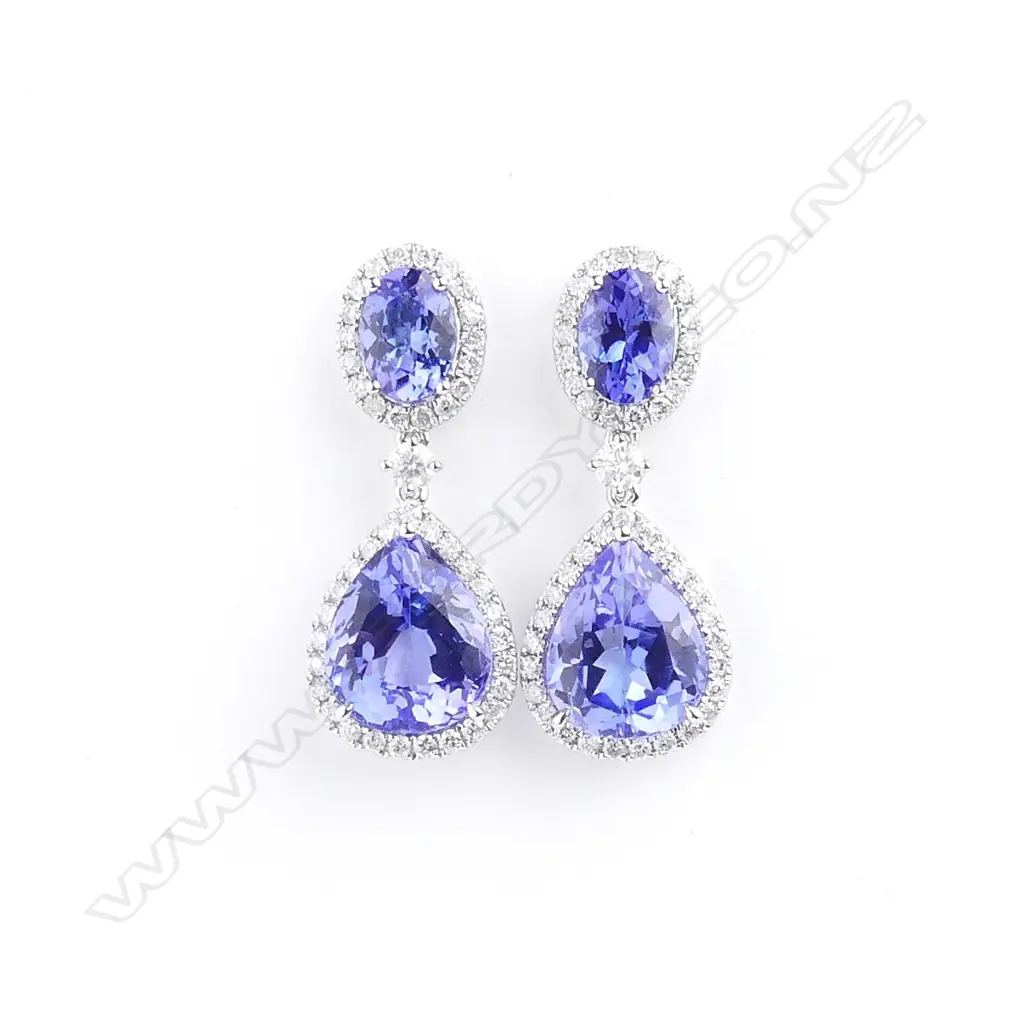 A pair of 18ct white gold tanzanite and diamond drop earrings Image 1++